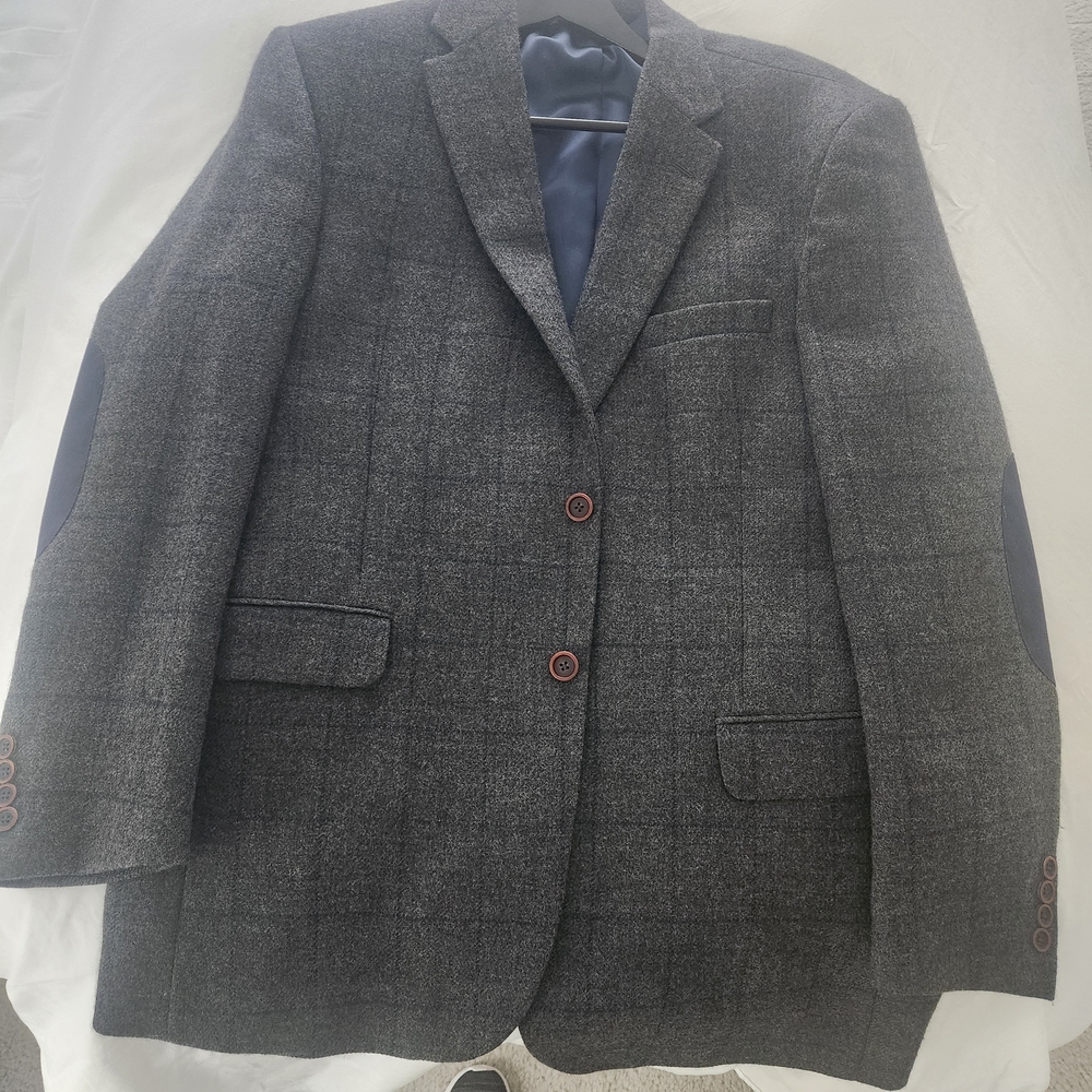 Jos. A. Bank Gray Windowpane Sport Coat with Navy Elbow Patches